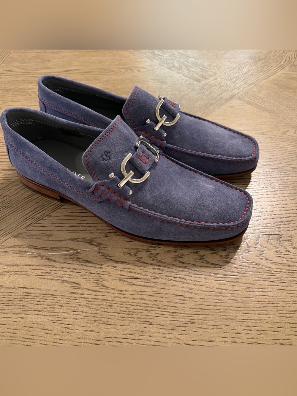 Donald J Pliner Dacio Horse Bit Loafer Mens 8.5M Blue Suede With Leather Inner
